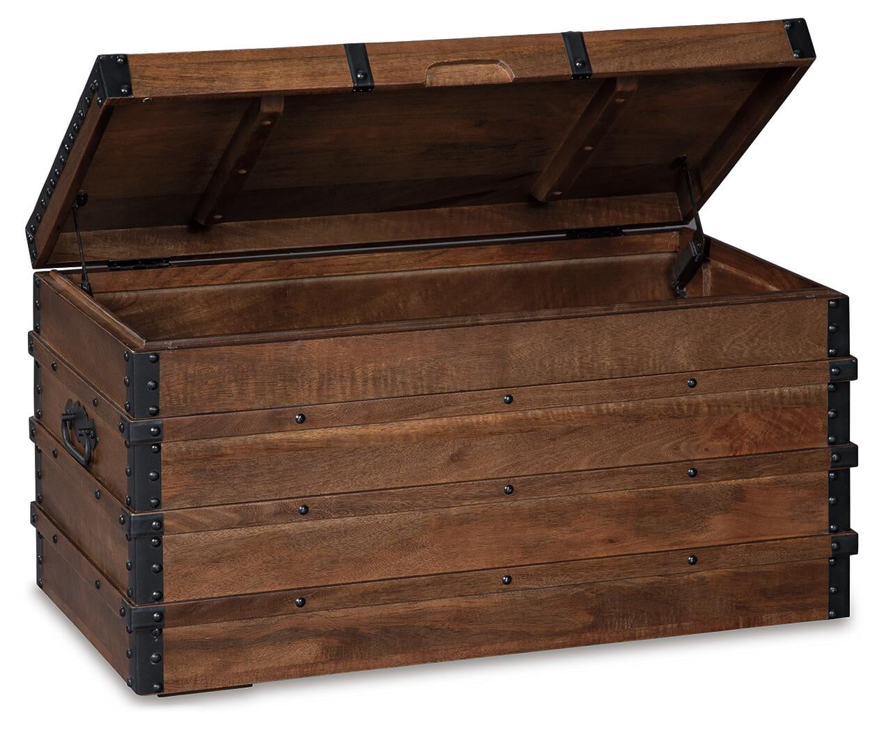 Signature Design by Ashley Kettleby Rustic Storage Trunk Coffee Table with Hinged Top - Brown Wood Finish
