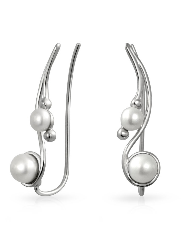Bling Jewelry - 925 Sterling Silver Freshwater Cultured Pearl Ear Pins Ear Crawlers
