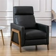thumbnail image 2 of Reed Black Top Grain Leather Exposed Wood Frame Push Back Recliner, 2 of 14