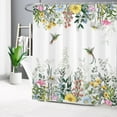 thumbnail image 2 of Colorful Flower Shower Curtain for Bathroom,Watercolor Wildflower Green Leaves Plant and Hummingbird on White Fabric Shower Curtain with Hooks,Rustic Nature Bathroom Curtain Shower Set, 72x72 inches, 2 of 6