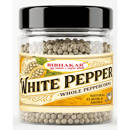 Idukki White Peppercorns 3.6 oz (102 g) - High Piperine Whole Berries from Kerala India - Airtight PET Jar | Bibhakar Spices