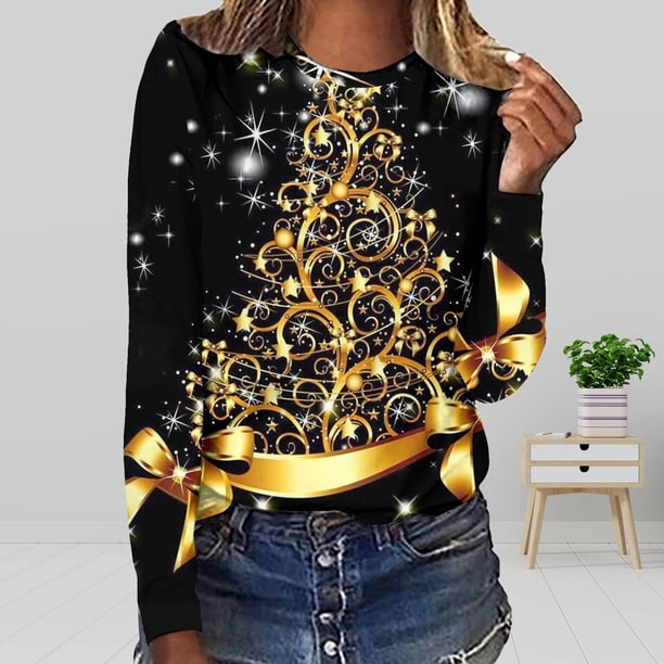 Pntutb - Camiseta holgada con estampado de moda para mujer, blusa de manga larga, cuello redondo, tops casuales Pntutb Pntutb-1494