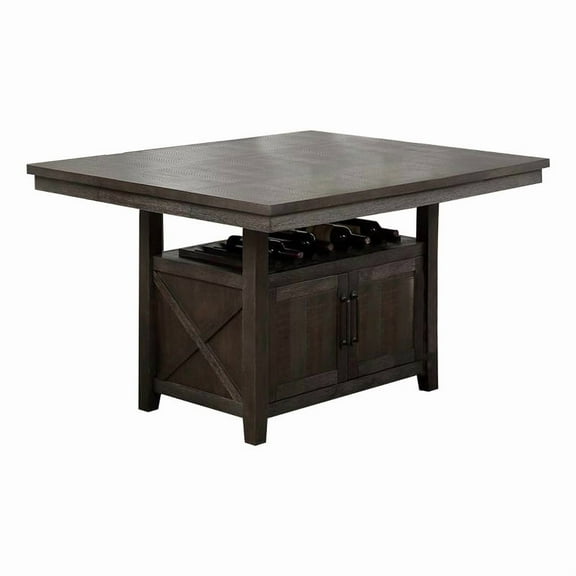 Wooden Counter Height Table with Cabinet and Butterfly Leaf Gray