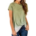 thumbnail image 3 of Women Knotted Hem Tie Dyed Short Sleeve Round Neck Gradient Color Tee Top, 3 of 6