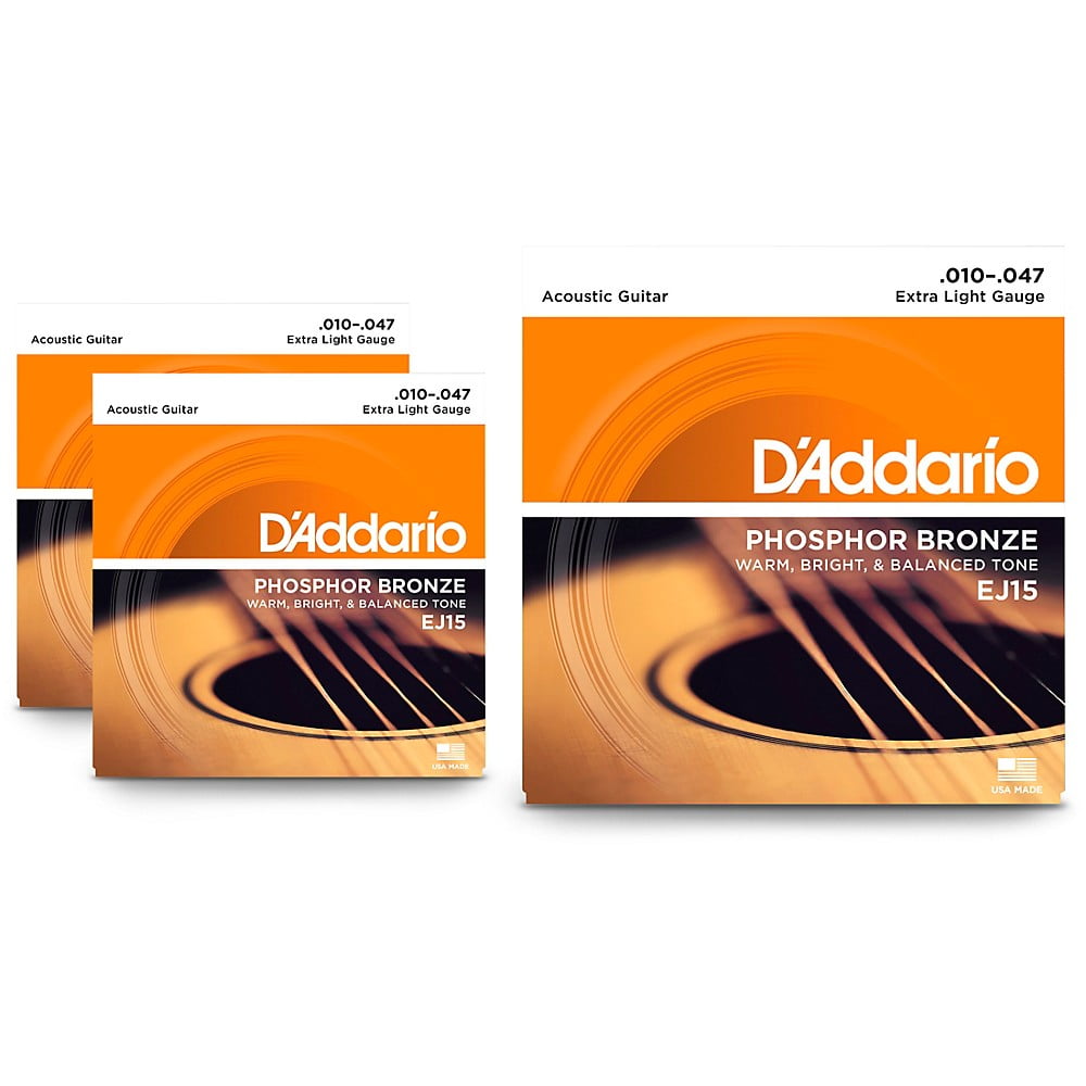 D'Addario EJ15 Phosphor Bronze Extra Light Acoustic Strings 3 Pack