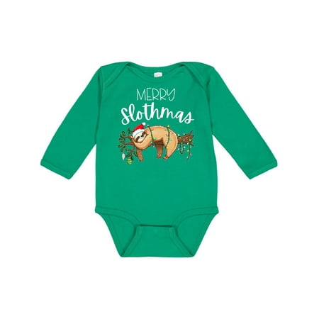 

Inktastic Merry Slothmas Cute Christmas Sloth in Hat with Lights Gift Baby Boy or Baby Girl Long Sleeve Bodysuit