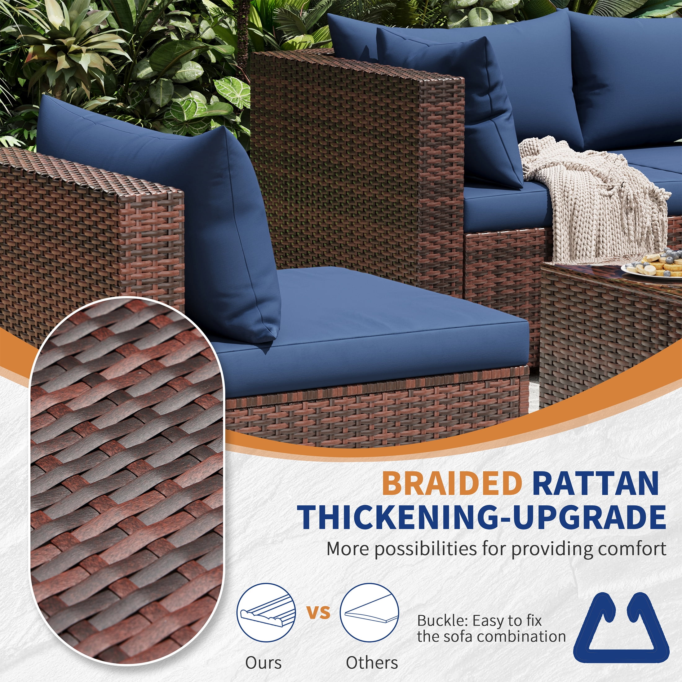 UDPATIO Patio Furniture Sets, Modular Rattan Outdoor Patio Sectional Furniture Sofa Set, Wicker Patio Conversation Set for Backyard,5PCS