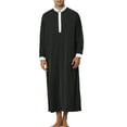 thumbnail image 2 of INSPIRE CHIC Men's Nightshirt Contrast Color Banded Collar Long Sleeves Nightgown L Black, 2 of 4