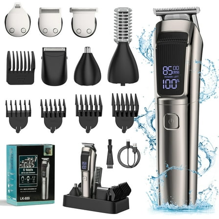 Beard Trimmer for Men, Electric Razor Shavers for Men, Cordless Rechargeable Waterproof Grooming Kit for Shaving Face, Mustache Nose Body Hair Trimmer Clipper, LED Display, Gifts for Him