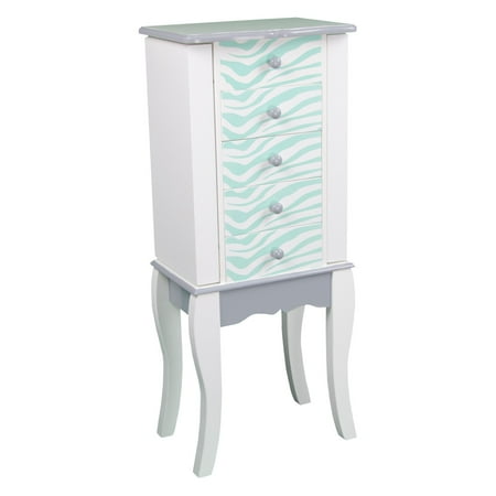 Teamson Kids - Fashion Prints Jewelry Armoire - Zebra (Aqua Blue / White)
