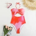 thumbnail image 2 of UTSJKR One Piece Cut Out Cheeky Swimsuits for Women Sexy Halter Bathing Suit Tie Dye Print High Cut Monokini Swimwear Red XL, 2 of 6