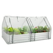 6 x 3 x 1 FT Galvanized Raised Garden Bed and Greenhouse Set with 2 Roll-Up Doors for Outdoor Gardening Garden Box, Keep Warm and Block Out Animals Enter