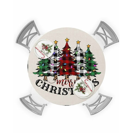 

Round Tablecloth with Elastic Christmas Tree Buffalo Plaid Leopard Star Waterproof Stain-proof Table Cover Wipeable Fitted Table Cloths for 55 -60 Round Tables Dining Kitchen Indoor Outdoor Use