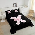 thumbnail image 4 of Erosebridal Black Pink Bowknot Comforter Sets King Size, Initial Letter X Comforters & Duvets, Cartoon Monogrammed Reversible Duvet Insert, Breathable Bedroom Decorative, 3pcs, 4 of 8