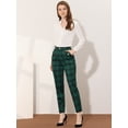 thumbnail image 3 of Allegra K Pantalones A Cuadros De Tartán Vintage Para Mujer Pantalones Largos Rectos De Cintura Elástica Verde 12, 3 of 5