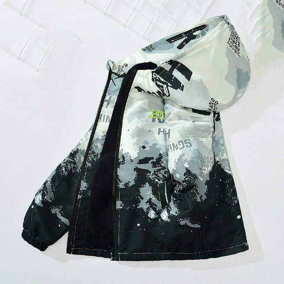 Eltusu Boys Jackets, Hooded Waterproof Windproof Lightweight Spring Fall Outerwear Black Size 8 T