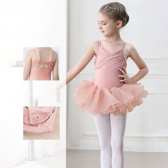Girls Dance Leotard Ballet Practice Wear Summer Sleeveless Romper Jumpsuit with Skirt For Chinese Dance PerformancePink4-5 Years