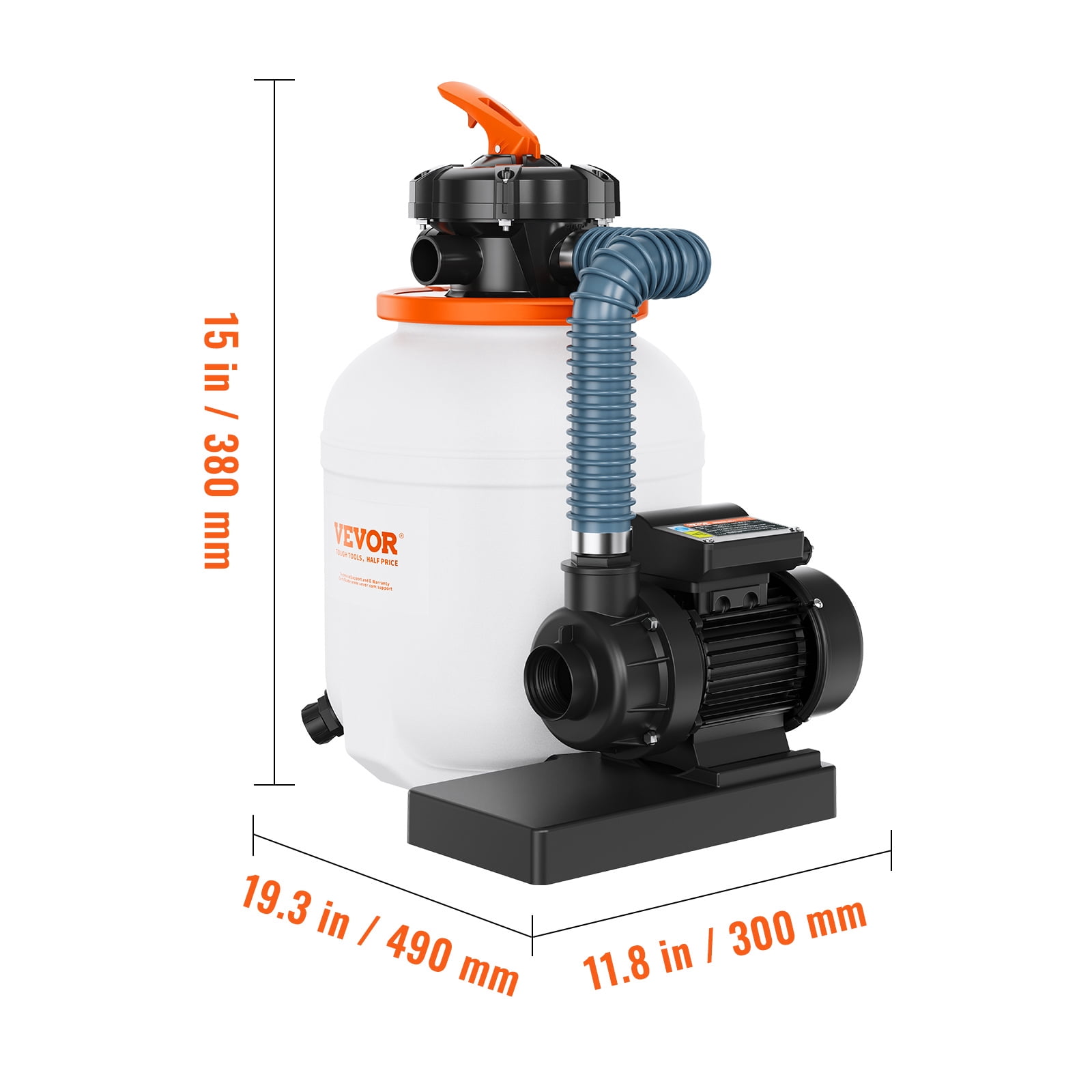 SKYSHALO 12 inch Sand Filter Pump for Above Ground Pools, 0.35HP Pool Pump with Sand Filter, 1585GPH Flow, 6-Way Valve