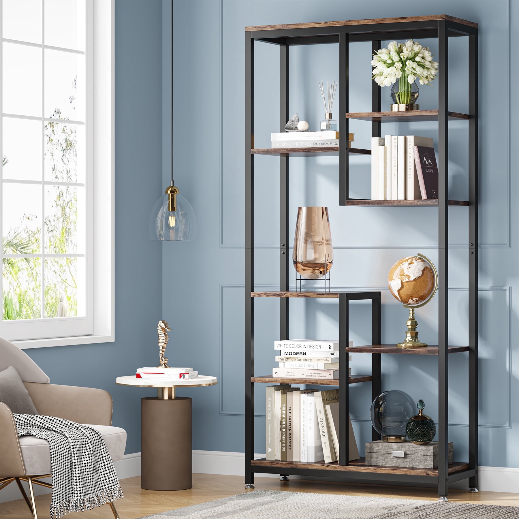Tribesigns Industrial 8-Tier Bookcase, 69.2" Display Storage Bookshelf with Metal Frame for Living Room, Home Office, Rustic Brown