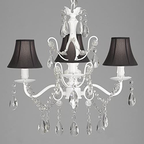 Wrought Iron And Crystal 4 Light White Chandelier H 14 X W 15 Pendant Fixture Lighting Hardwire Plug In With Shades Com 15 Pendant Fixture Lighting Hardwire, Chandeliers Lighting Direct Wire