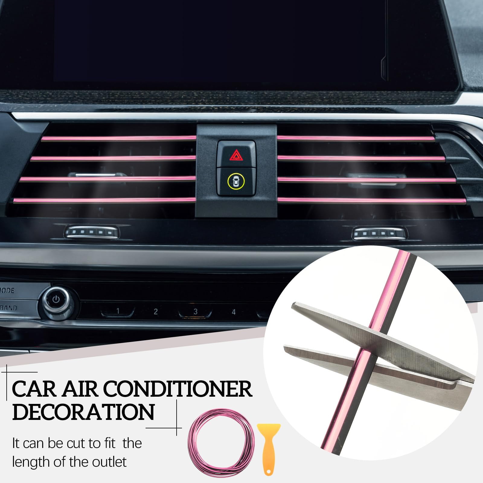 30Pcs Car Interior Accessories Set PU Leather Carbon Fiber Pattern Steering Wheel Cover for Women and Men with Armrest Pad Seat Belt Covers Cup Coasters Vent Trim strips, Pink