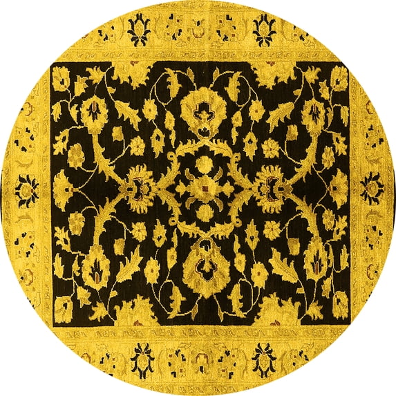 Ahgly Company Indoor Round Oriental Yellow Traditional Area Rugs, 6' Round