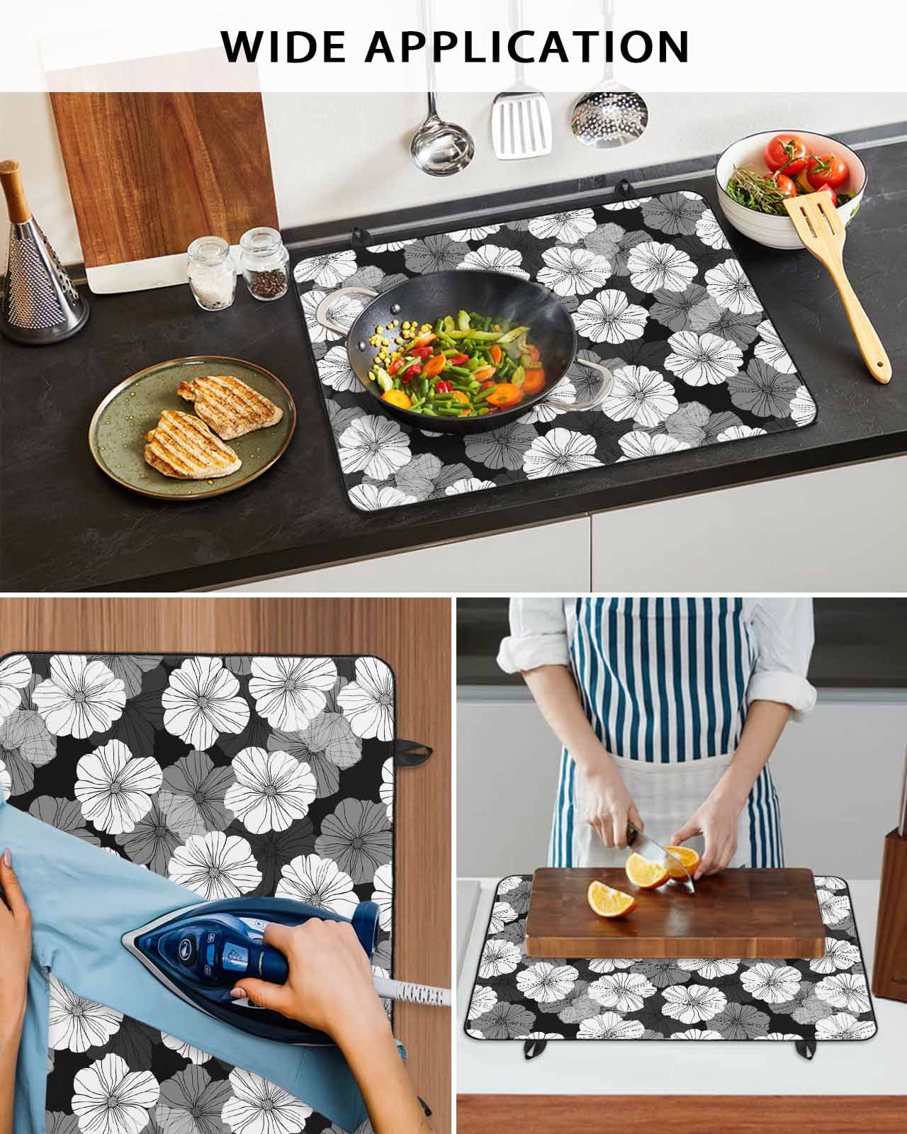 nqOlkjepod Large Induction Cooktop Protector Mat 24"x21", White Floral Stove Top Covers for Electric Stove, Vintage Country Pastoral Flowers Plants Stove Burner Cover Mats, Glass Top Stove Cover