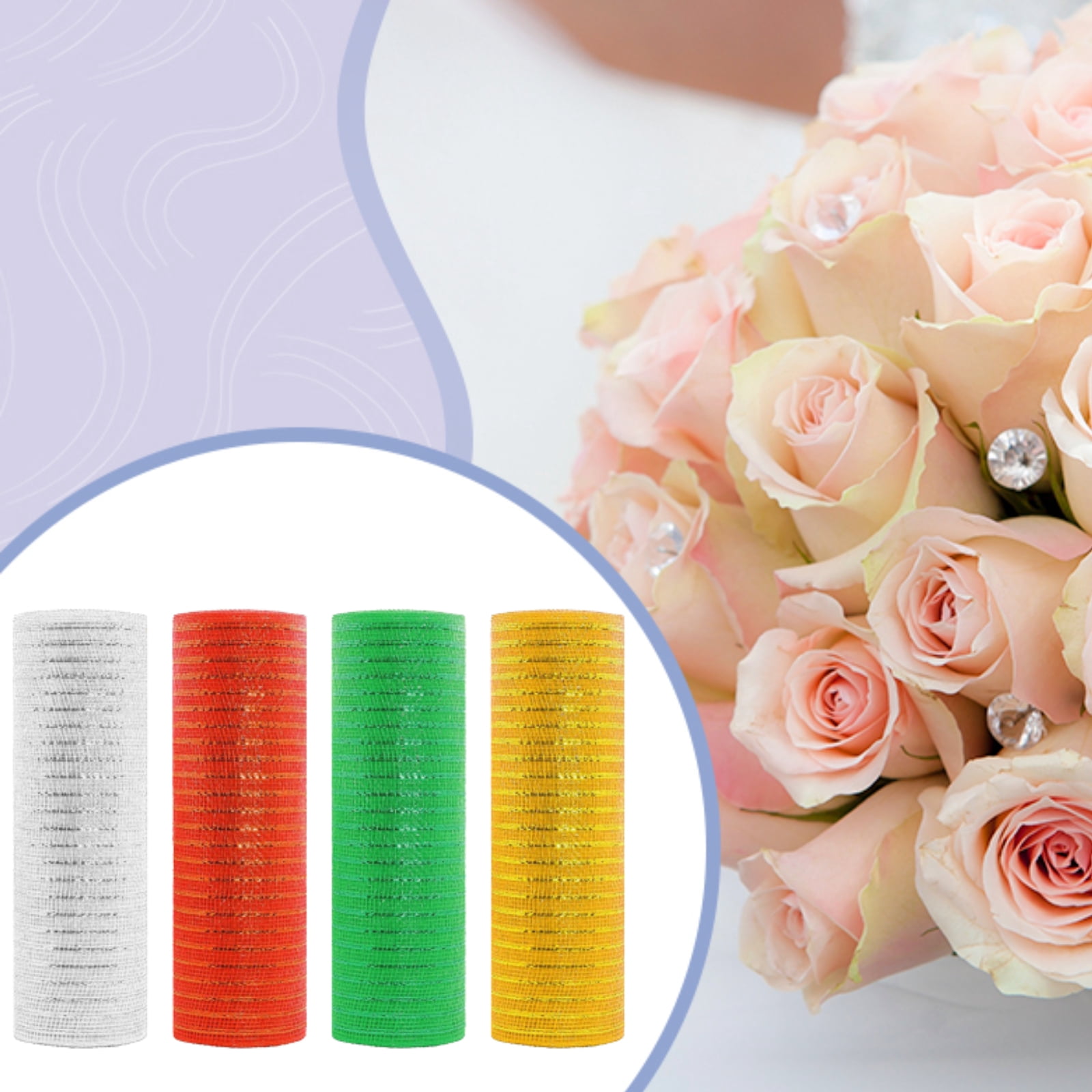 4 Rolls Decor Ribbon 10 Inches x 10 Yards 4 Colors Red, White, Green, Yellow Christmas Mesh for DIY