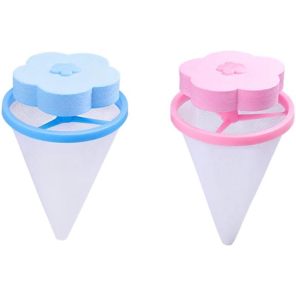 2 Pcs Pet Hair Remover for Laundry, Flower Floating Lint Mesh Bag, Reusable Catcher for Washing Machine, Tapered Hair Filter Washer Lint Trap Net Pouch for Household Clothes Cleaning, Blue Pink