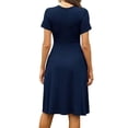 thumbnail image 3 of Gomelly Ladies Sundress Short Sleeve Summer Midi Dress Casual Swing Dresses Women Kaftan Holiday With Pocket Navy Blue L, 3 of 4