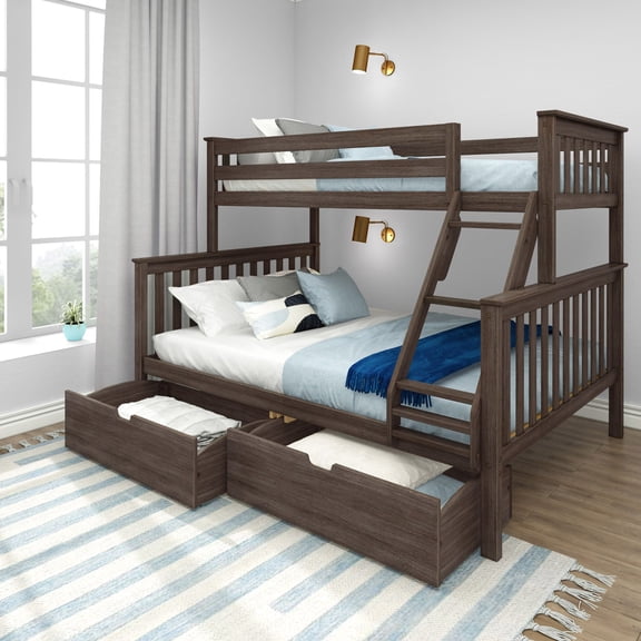 Twin XL Over Queen Bunk Bed With Storage Drawers, Clay