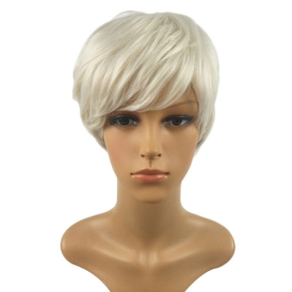 Girls Fashion Short White Wig Women Short Straight Hair Wig Female Fiber
