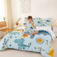 thumbnail image 3 of Feelyou Cute Cartoon Dino Bedding Comforter Set for Kids, Jungle Wildlife Full Bedding Set, Sky Blue, Polkadot Reversible, 7 Pieces, 3 of 7