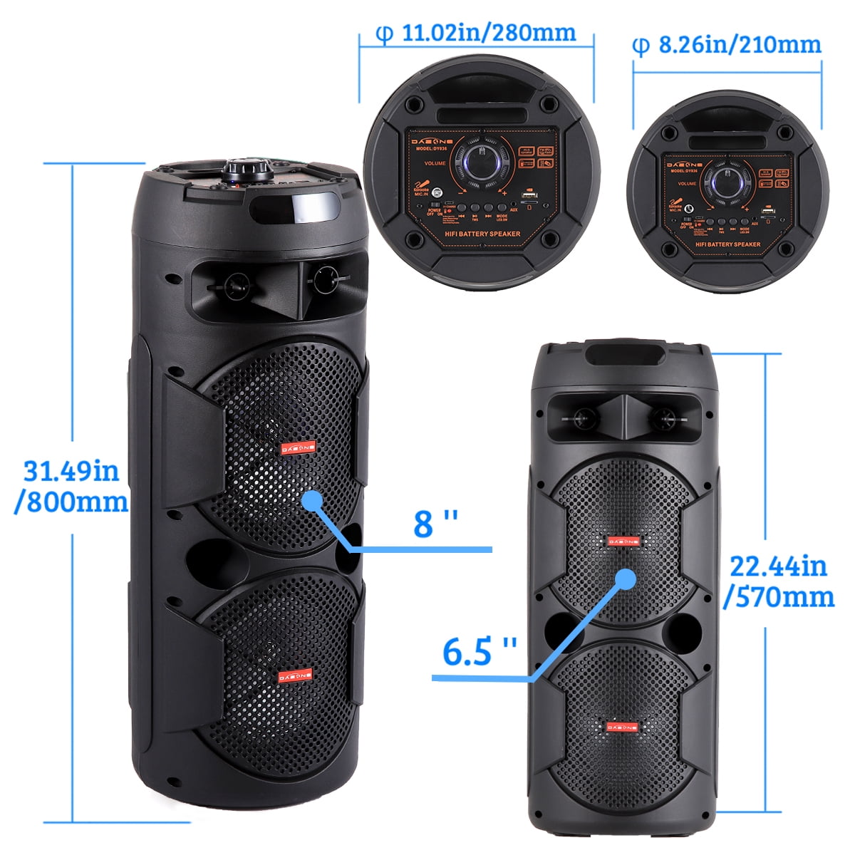 RIDWIND Portable Bluetooth Party Speaker with Dual 6.5" Subwoofers, 4000W,TWS Stereo, Deep Bass, Rechargeable Battery, AUX/FM, LED Lights, Remote & Mic for Indoor/Outdoor Events