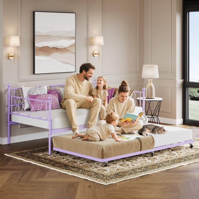 GloryStar Lit de Jour Moderne avec Tiroir-Lit, Lit Simple avec Tête de Lit et Tiroir-Lit à 6 Roulettes à Roulement Fluide pour une Utilisation Polyvalente dans la Pièce