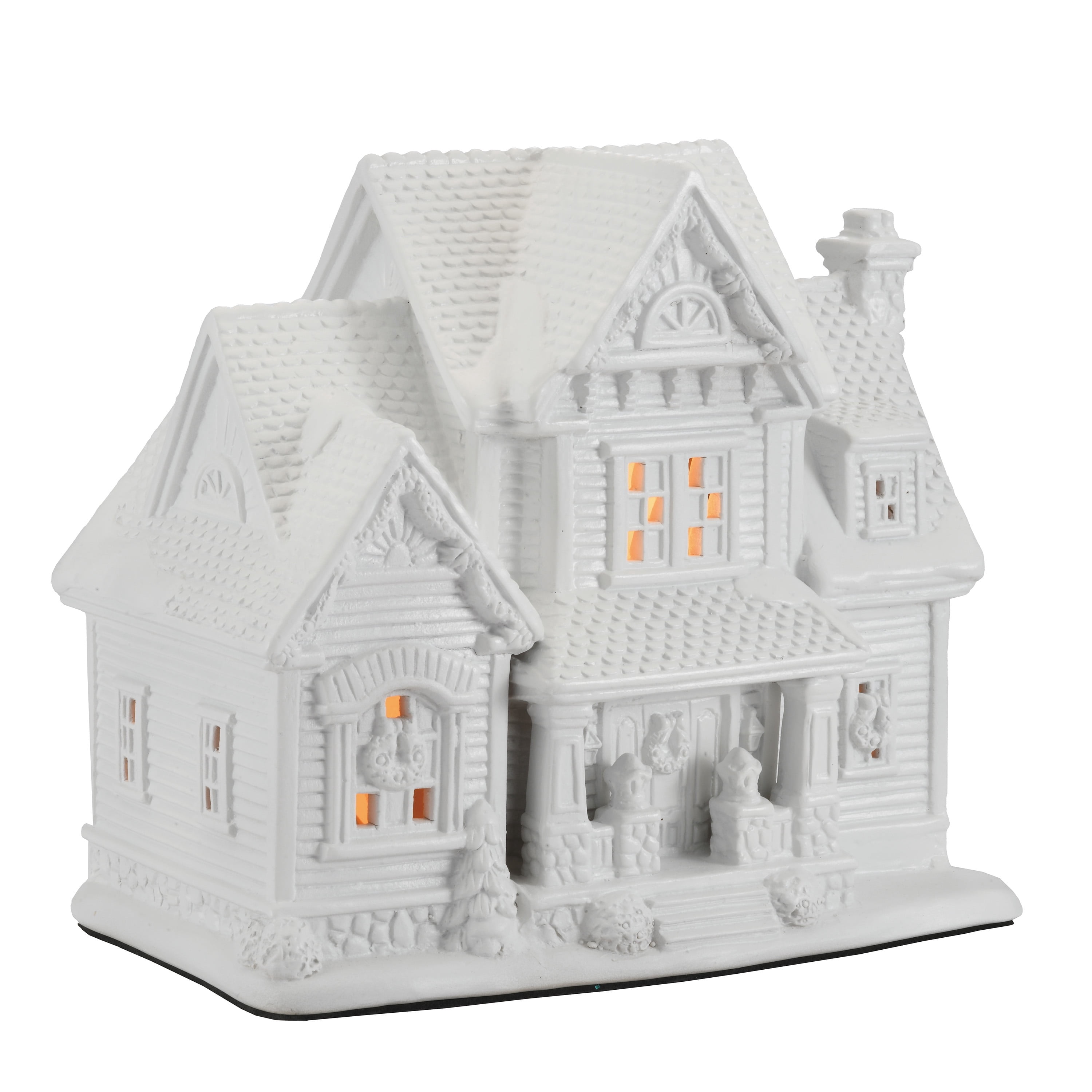 Light-Up Porcelain Country Charm Residence Christmas Village Building, White, 8", by Holiday Time