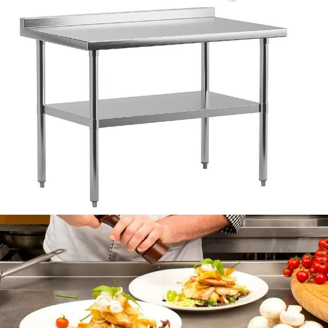 Ourlova Table en Acier Inoxydable 48 x 24 Pouces pour Préparation et Travail, Table d'Îlot Commerciale Robuste NSF avec Tablette Inférieure et Roulettes pour Cuisine