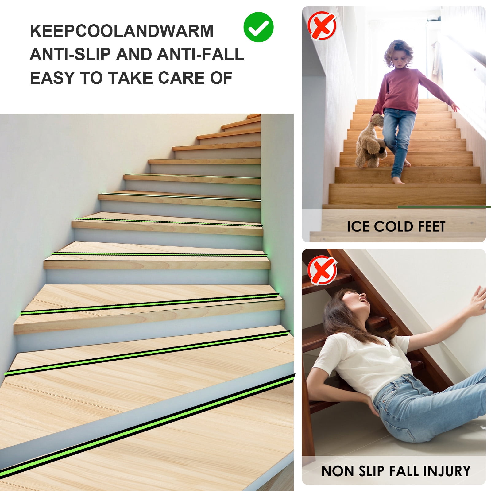 2 Pcs Non Slip Grip Tape with Glow in Dark 2 inch x16.4ft Waterproof Anti Slip Traction Tape for Stairs Floors Decks Bathrooms Outdoors