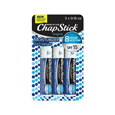 ChapStick Moisturizer Original Lip Balm Tubes, SPF 15 and Skin Protectant - 0.15 Oz (Pack of 3)