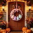 thumbnail image 4 of Halloween Ghost Wreath for Front Door, Cute Non-Scary Seasonal Home Decor, Handcrafted Cloth Wreath with Pastel Ghost Figurines for Indoor Outdoor Display, 4 of 9