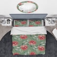 thumbnail image 3 of Designart Ensemble de Literie Traditionnelle 'fleurs Rouges en Fond Vert' - Housse de Couette et Impostures, 3 of 4