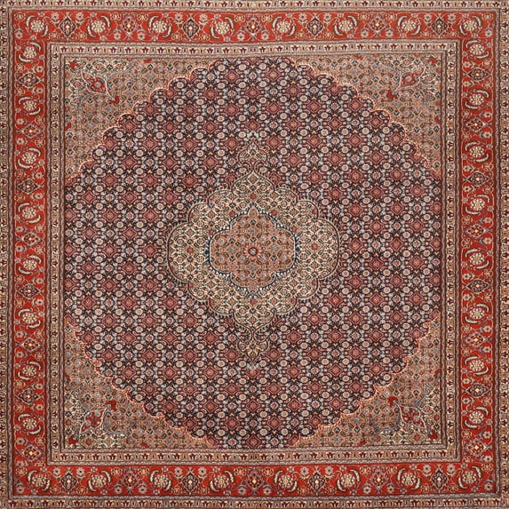 Ahgly Company Indoor Square Traditional Saffron Red Persian Area Rugs, 8' Square