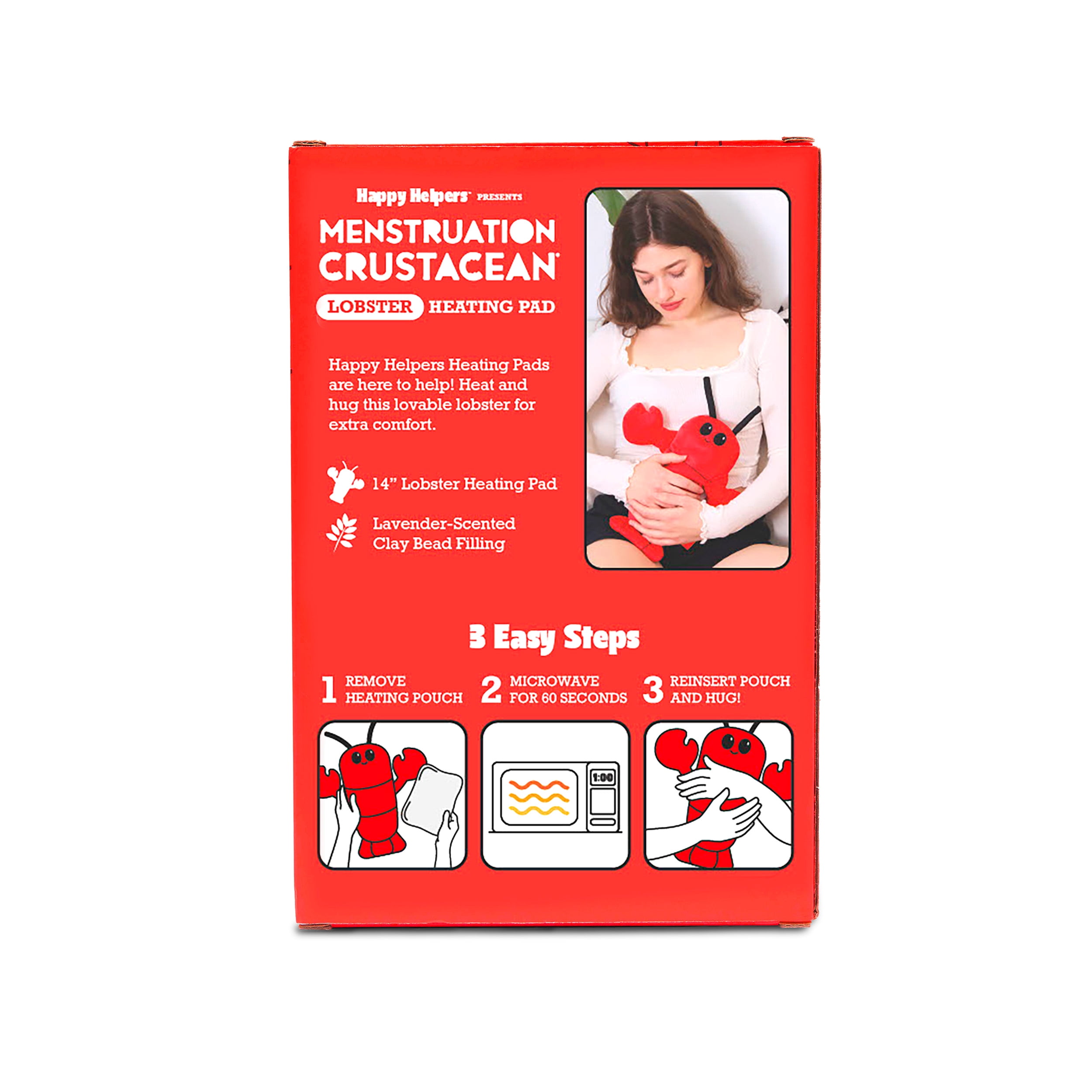 Happy Helpers Menstruation Crustacean Lobster, Microwavable Heating Pad for Cramps, Gifts for Teens