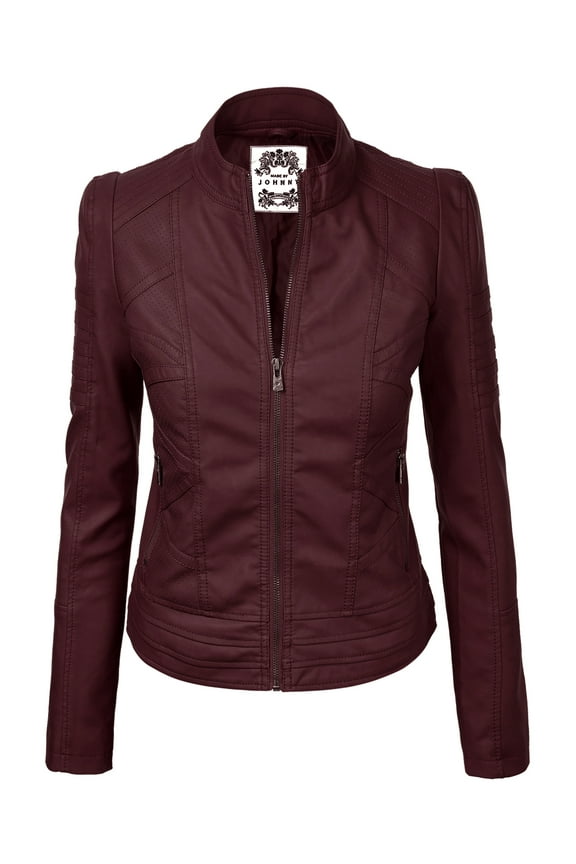 Women's Vegan Leather Motorcycle Jacket XL WINE