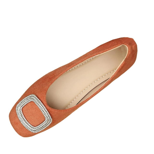 Orange Loafers For Ladies Slip On Square Toe Flat Sole Solid Color Design Comfortable For Spring Fall Casual Everyday Wear Size 39