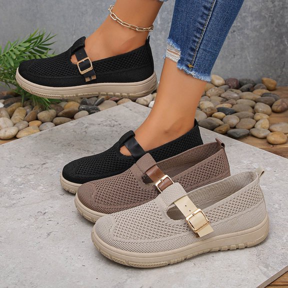 Hinvhai Mary Jane Flats Women with Adjustable Strap Wide Round Toe Casual Ballet Flats Shoes Dressy Comfortable for office Work Walking Business Coffee 8.5(41)