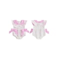 thumbnail image 2 of BemeyourBBs Newborn Baby Girls Summer Clothes Infant Bubble Romper Cute Bow Embroidery Sleeveless Ruffled Doll Collar Front Bow Jumpsuit Bodysuit Playsuit, 2 of 9