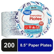 Great Value Everyday Strong, Soak Proof, Microwave Safe, Disposable Paper Plates, 8.5 in, Patterned, 200 Count