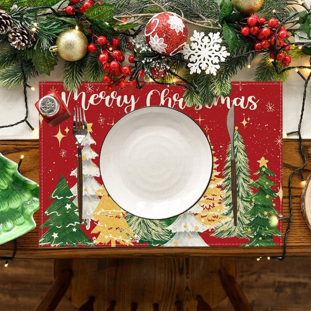 EGNMCR Décorations de Noël, Napperons en Lin de Noël, Napperons Réversibles en Lin, Décorations de Table de Noël, Napperons pour Café, Napperons pour Cuisine, Napperons en Lin de Noël, Napperons Festifs en Lin