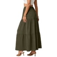 thumbnail image 6 of Maxi Skirts for Women Summer Elastic High Waist A-Line Flowy 3-Layer Tiered Ruffle Long Skirt with Pockets Army Green S, 6 of 7